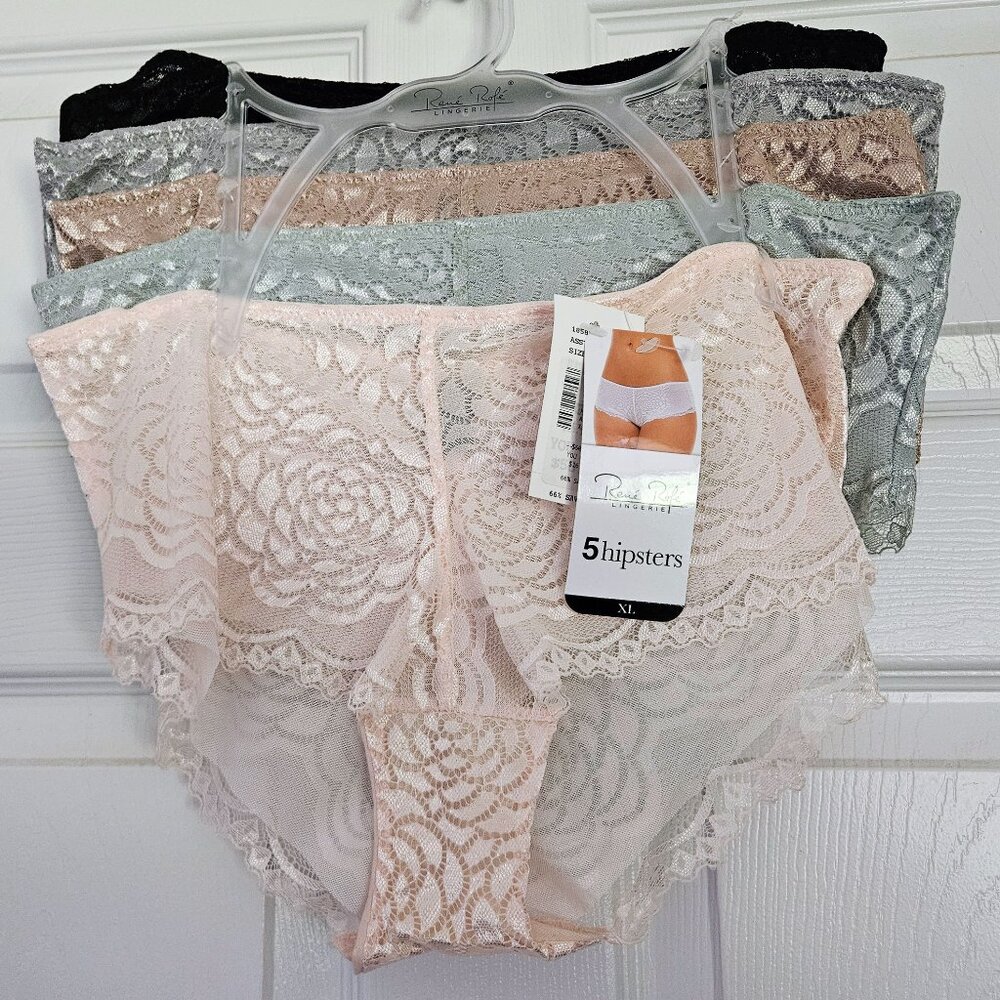 Rene Rofe' Hipster Lace Panties New with Tags Set of 5 Pair, XL